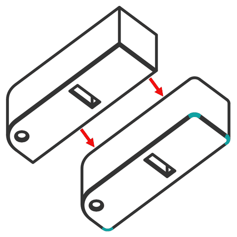 Two long parts, one with rounded base corners