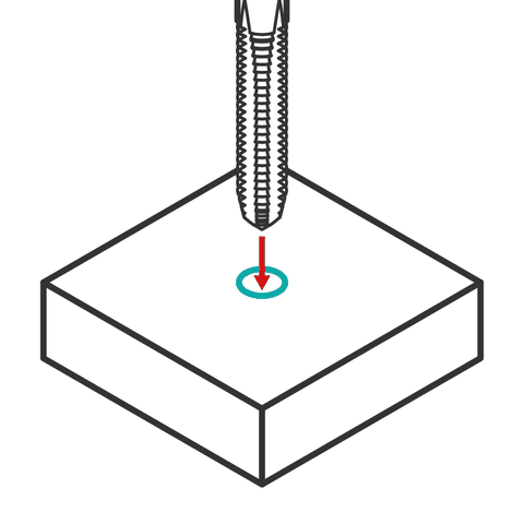 A screw going into a plain printed hole