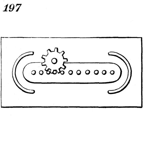Brown's 1868 engraving of movement 197: a pinion inside a closed loop of pins, with curved guides at each end