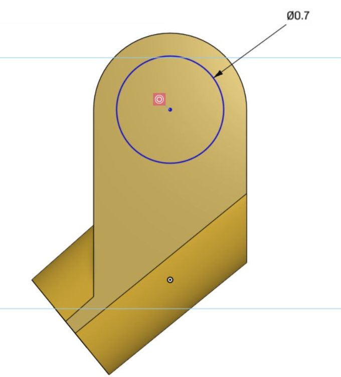 The knight's arm in Onshape with a 0.7 inch circle sketched for the hole that holds the hand