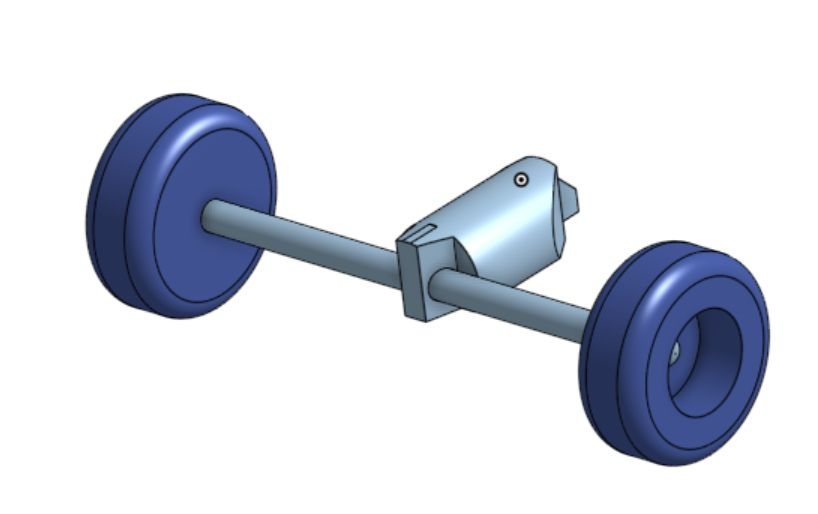 The final axle connection: the dowel axle passes straight through a hole in the segment, with a wheel on each end